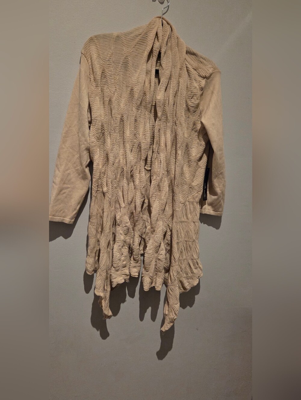 NWT Willi Smith Cream Textured Open-Front Cardigan Size L